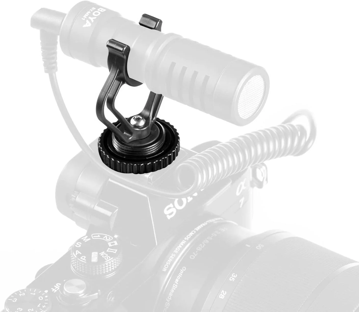 نگهدارنده سه پایه میکروفون SHOPEE از جنس پلاستیک ABS با آداپتور اتصال کفشک دار، مشکی و مشکی، مناسب برای میکروفون های شات گان مینی کاردیوئید BY-MM1 و سایر میکروفون های شات گان مشابه