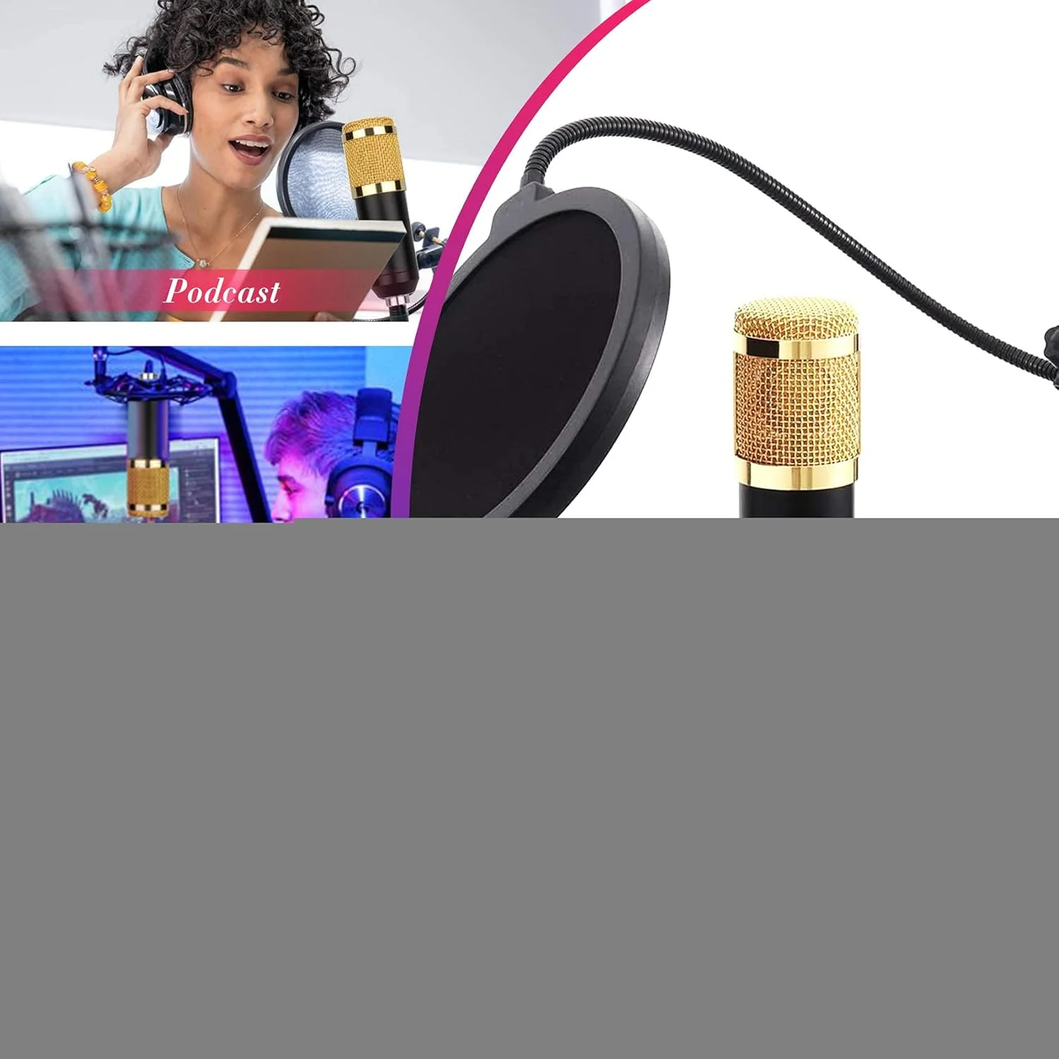 کیت میکروفون کاندنسر SGSG، ست میکروفون BM-800 با بازوی قیچی تعلیق قابل تنظیم، لرزه گیر فلزی و پاپ فیلتر دو لایه برای ضبط استودیویی و پخش