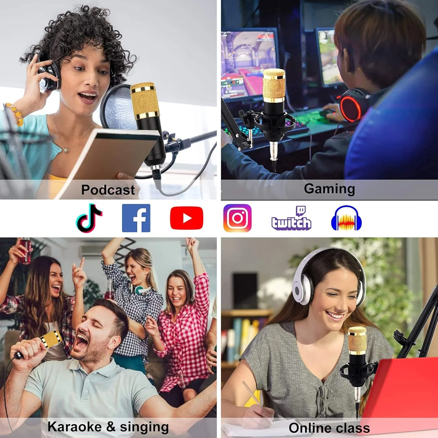 مجموعه میکروفون کاندنسر SGSG V8، کیت میکروفون BM-800 به همراه کارت صدای زنده، پایه بازوی میکروفون قابل تنظیم برای ضبط استودیویی و پخش