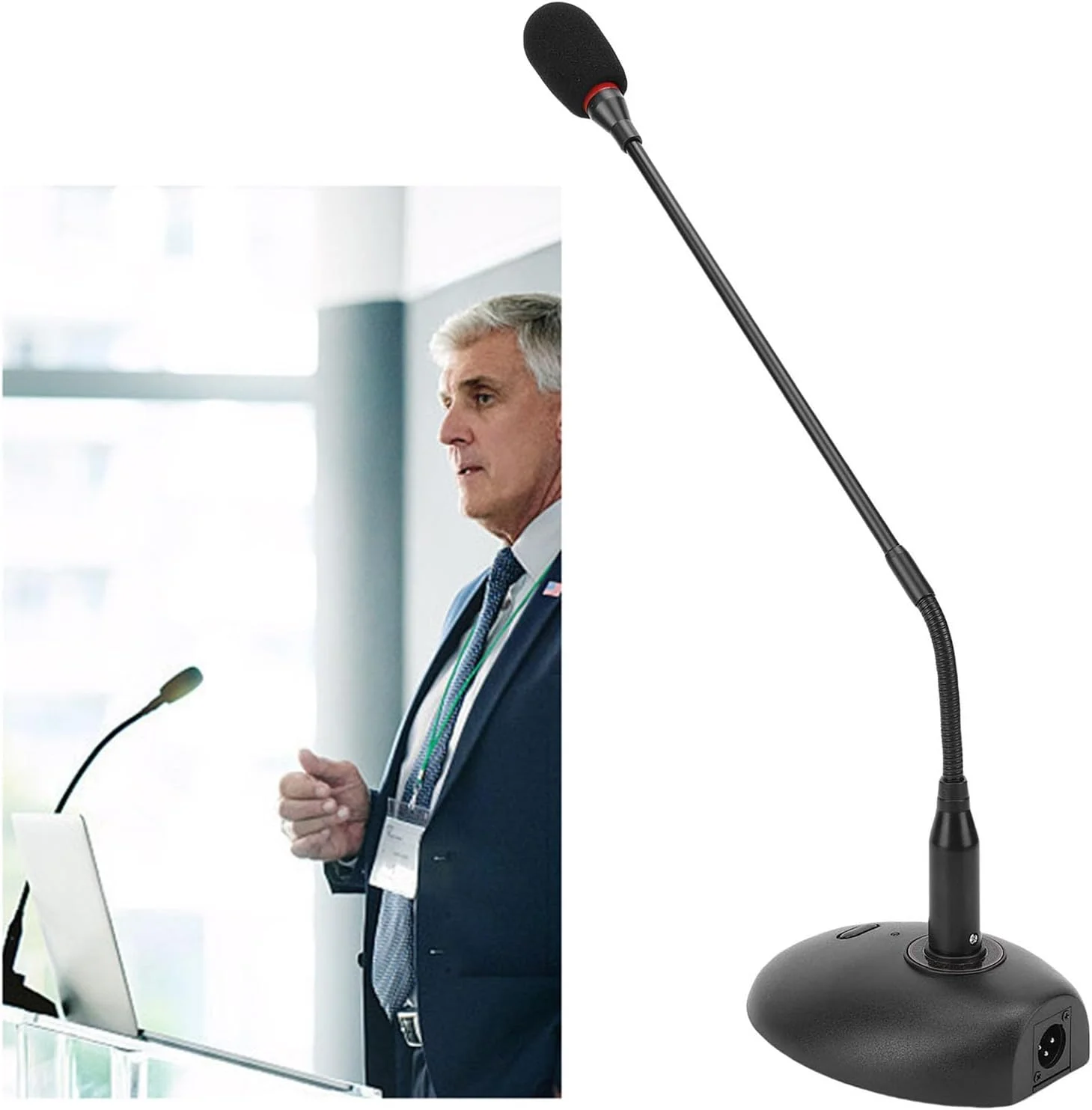 میکروفون کنفرانسی سیم دار گردن غازی انعطاف پذیر با میکروفون کندانسور کاردیوئید برای صدای واضح، پایه پایدار، مناسب برای جلسات ABS، فلز