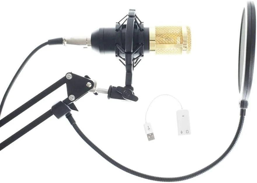 کیت میکروفون کاندنسر استودیویی با بازوی قیچی آویز و کارت صدا، مجموعه تجهیزات ضبط