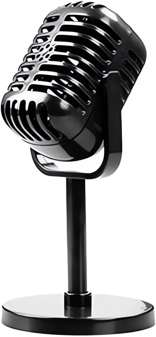 مدل میکروفون تزئینی رترو RTNLIT، میکروفون قدیمی دکوری با پایه، میکروفون فیک برای مهمانی، تزئینات جعبه موسیقی (مشکی)