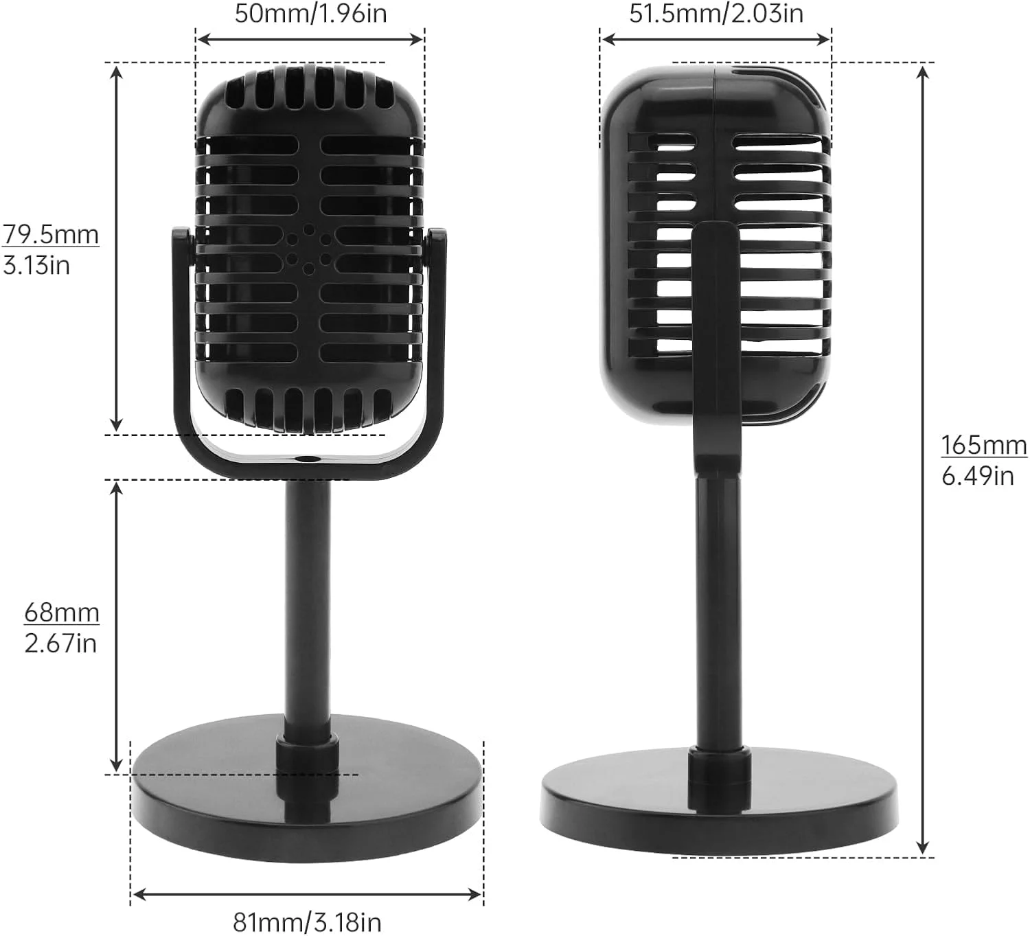 مدل میکروفون تزئینی رترو RTNLIT، میکروفون قدیمی دکوری با پایه، میکروفون فیک برای مهمانی، تزئینات جعبه موسیقی (مشکی)