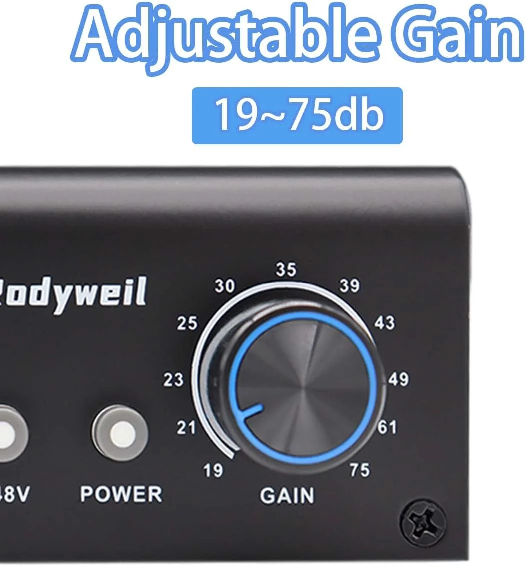 پری امپ میکروفون تقویت کننده گین میکروفون با 2 ورودی حداکثر 75db گین فانتوم پاور 48 ولت برای میکروفون های دینامیک و کاندنسر