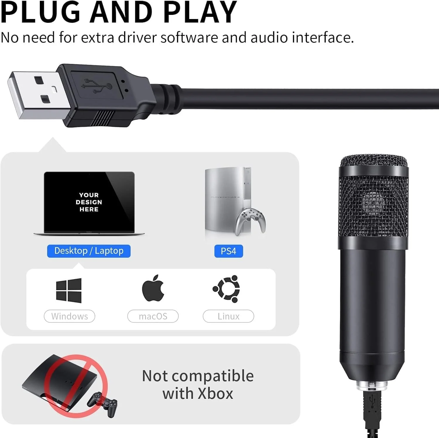 میکروفون USB - میکروفون کاندنسر برای کامپیوتر، میکروفون پادکست برای ضبط، کیت میکروفون USB 192KHZ/24Bit با بازوی بوم و چیپست صدا، مشکی میکروفون USB - میکروفون کاندنسر برای کامپیوتر، میکروفون پادکست برای ضبط، کیت میکروفون USB 192KHZ/24Bit با بازوی بوم و چیپست صدا، مشکی