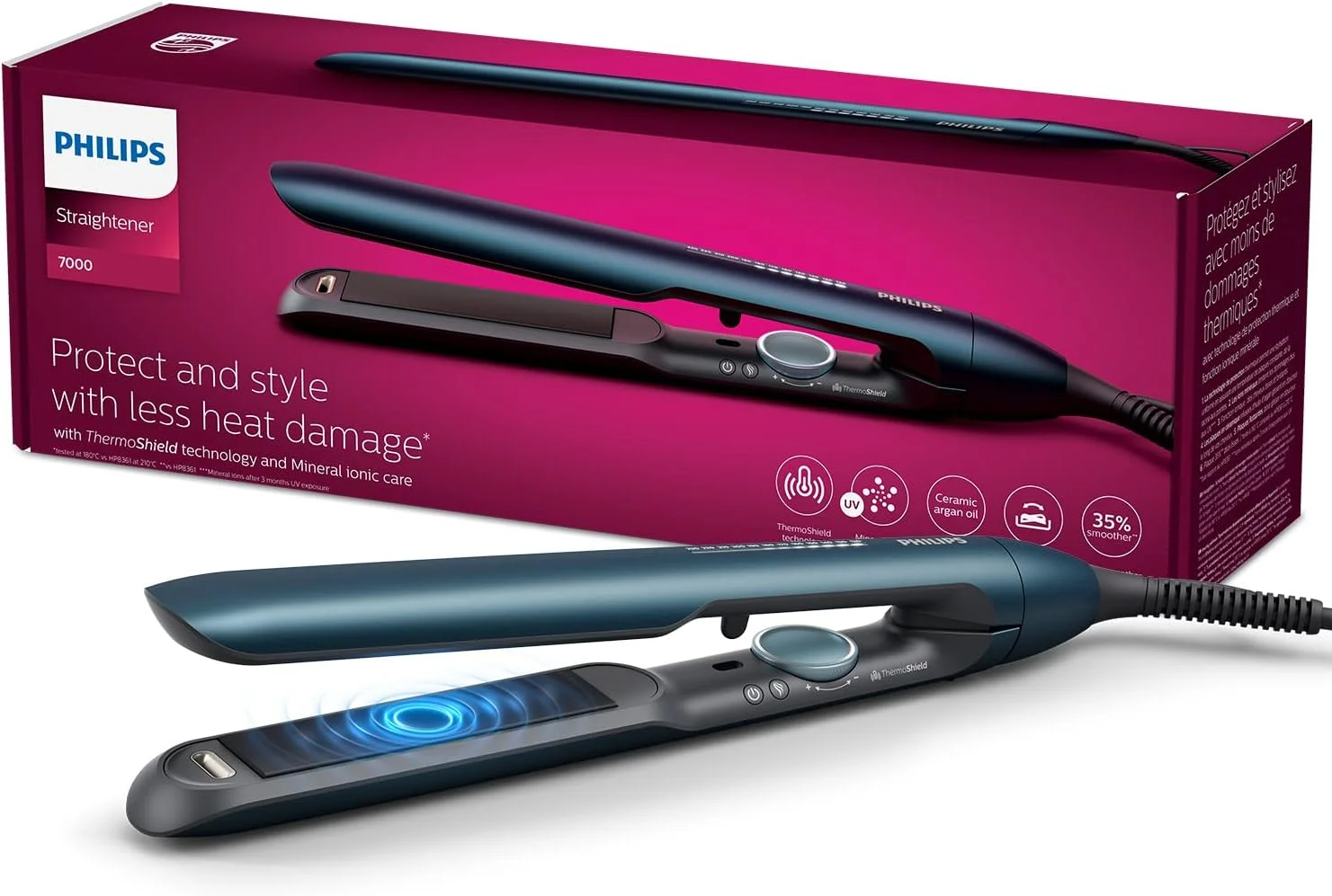 صاف کننده مو فیلیپس مدل BHS732/10، مراقبت یونی با مواد معدنی برای کاهش آسیب اشعه ماوراء بنفش، فناوری ترموشیلد، صفحات آغشته به روغن آرگان، مراقبت یونی برای موهای صاف، درخشان و بدون وز (مدل جدید)