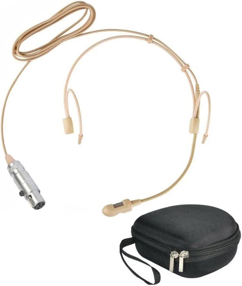 میکروفون هدست کاردیوئید جایگزین برای فرستنده بی‌سیم Shure SLX1، کندانسور، با کانکتور مینی XLR چهار پین TA4F، کیف حمل سخت، بژ