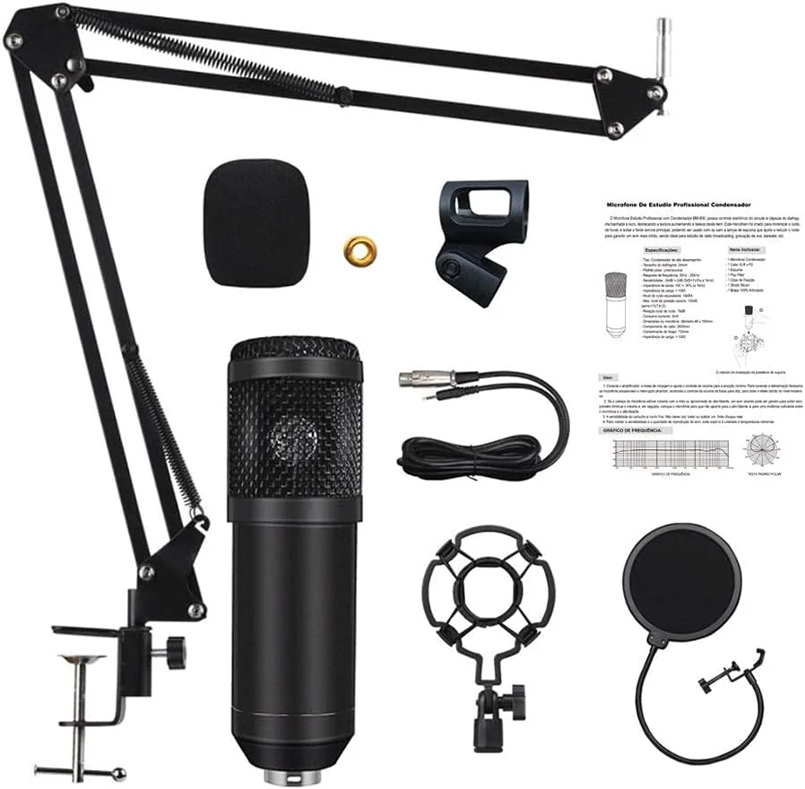 کیت میکروفون کاندنسر استودیویی با لرزهگیر، پایه بازویی، بادگیر و کابل برای پخش آنلاین و خوانندگی کیت میکروفون کاندنسر استودیویی با لرزهگیر، پایه بازویی، بادگیر و کابل برای پخش آنلاین و خوانندگی