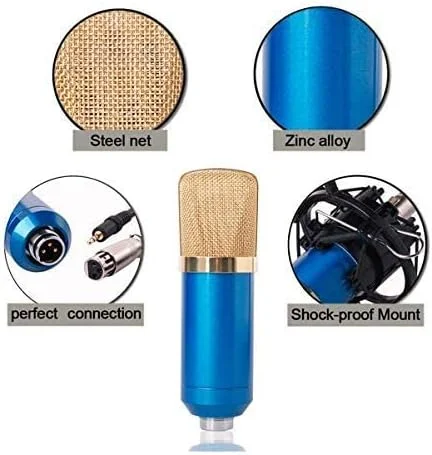 میکروفون استودیویی کاندنسر ضبط صدا BM700 به همراه محافظ باد، پاپ فیلتر، پایه تاشو و نگهدارنده مناسب برای خوانندگی