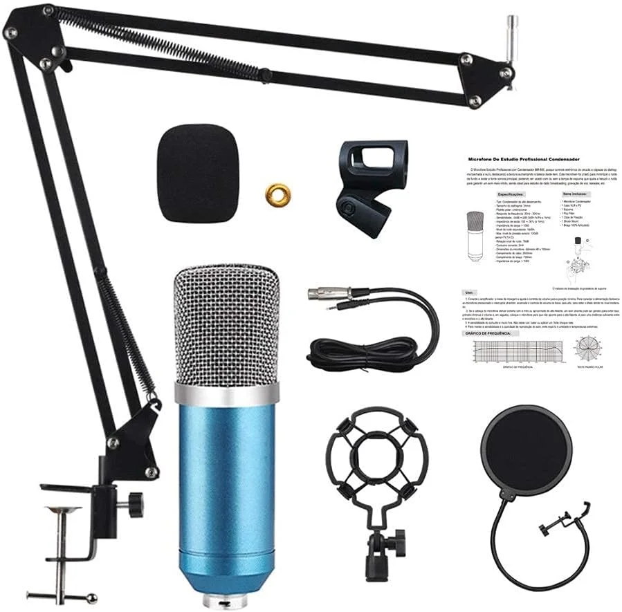 کیت میکروفون کاندنسر استودیویی با لرزهگیر، پایه بازویی، بادگیر و کابل برای پخش آنلاین و آواز کیت میکروفون کاندنسر استودیویی با لرزهگیر، پایه بازویی، بادگیر و کابل برای پخش آنلاین و آواز