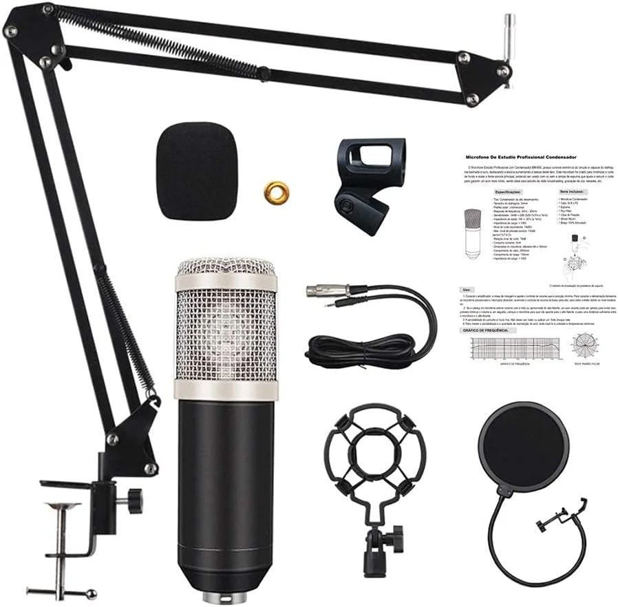 کیت میکروفون کاندنسر استودیویی با لرزهگیر، پایه بازویی، بادگیر و کابل برای پخش آنلاین و خوانندگی کیت میکروفون کاندنسر استودیویی با لرزهگیر، پایه بازویی، بادگیر و کابل برای پخش آنلاین و خوانندگی