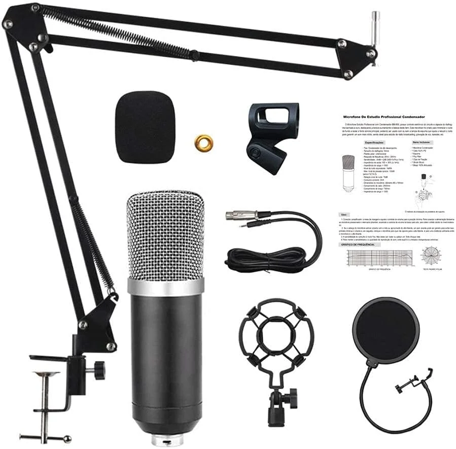 کیت میکروفون کاندنسر استودیویی با لرزهگیر، پایه بازویی، بادگیر و کابل برای پخش آنلاین و خوانندگی کیت میکروفون کاندنسر استودیویی با لرزهگیر، پایه بازویی، بادگیر و کابل برای پخش آنلاین و خوانندگی
