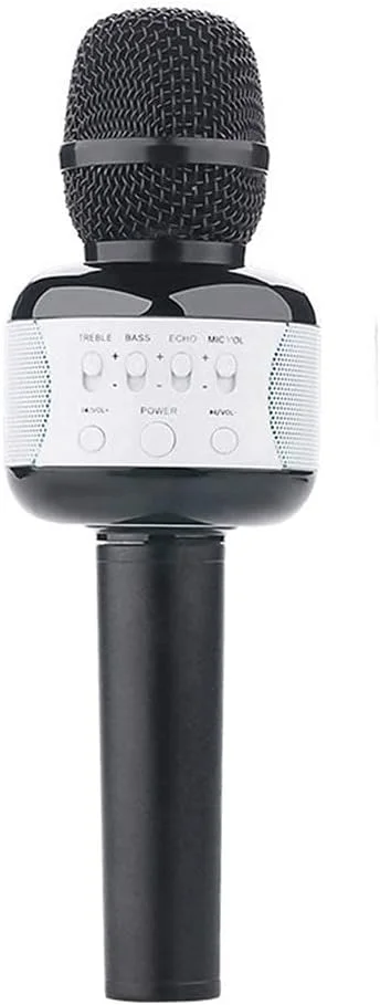 میکروفون بلوتوث بی‌سیم، میکروفون کارائوکه با کاربری آسان با چراغ‌های چشمک‌زن رنگارنگ USB، حذف صدای اصلی با یک کلید