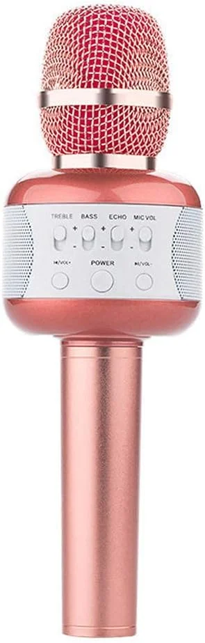 میکروفون بلوتوث بی‌سیم، میکروفون کارائوکه با کاربری آسان با چراغ‌های چشمک‌زن رنگارنگ USB، حذف صدای اصلی با یک کلید