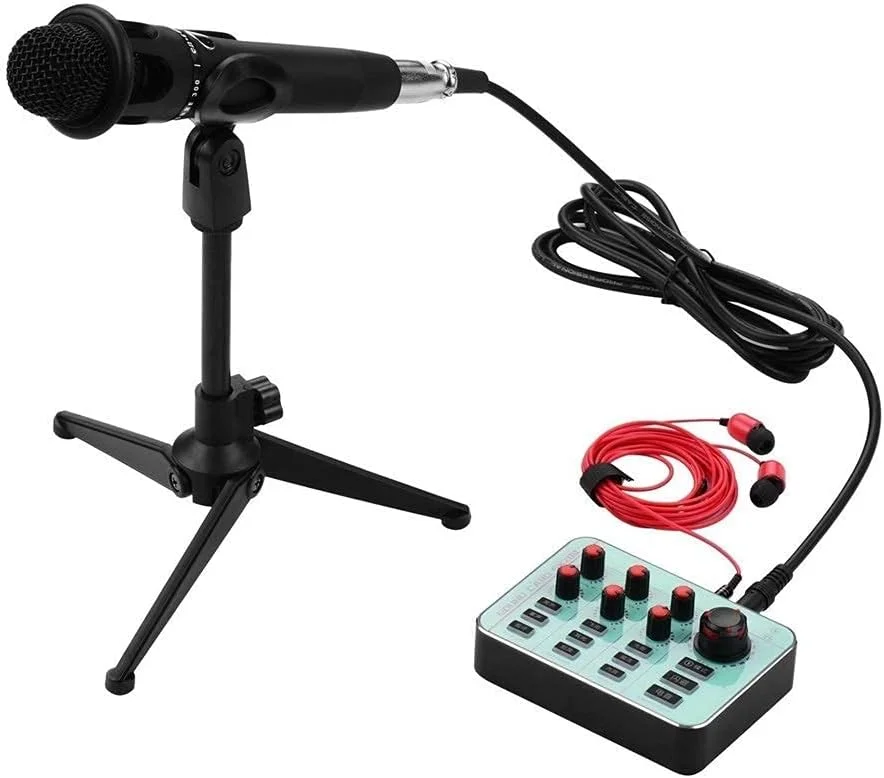 کیت کارت صدای DSP کامپیوتر تلفن همراه جهانی SK200 با کارت صدای قابل شارژ + میکروفون کندانسور دستی + سیمی