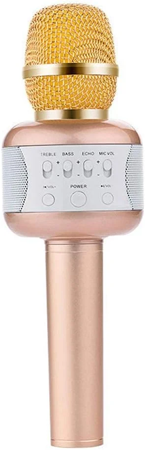 میکروفون بلوتوث بی سیم، میکروفون کارائوکه با کاربری آسان با چراغ های چشمک زن رنگارنگ USB، حذف صدای اصلی با یک کلید