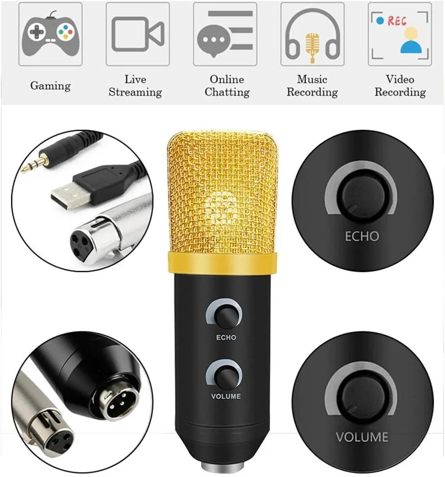 میکروفون استودیویی ضبط صدا، میکروفون کندانسور پخش با پایه برای تماس کنفرانسی تلفن کامپیوتر شخصی، پخش زنده، یوتیوب، پادکست، بازی، ک