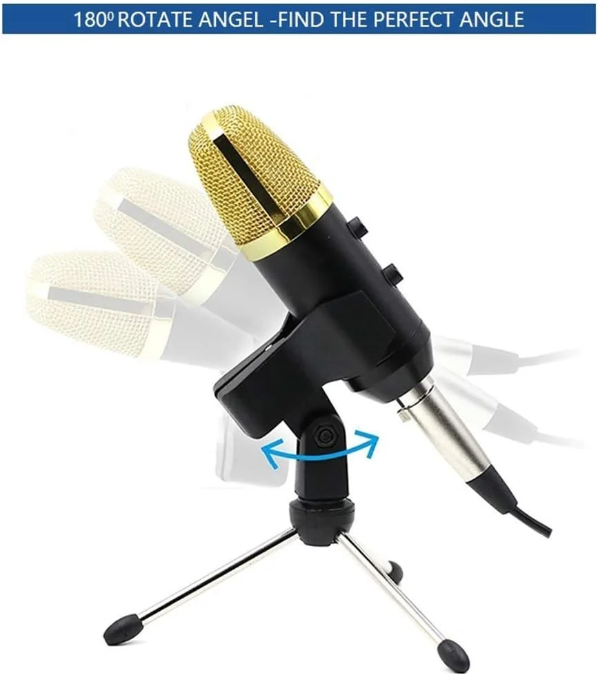 میکروفون استودیویی ضبط صدا، میکروفون کندانسور پخش با پایه برای تماس کنفرانسی تلفن کامپیوتر شخصی، پخش زنده، یوتیوب، پادکست، بازی، ک