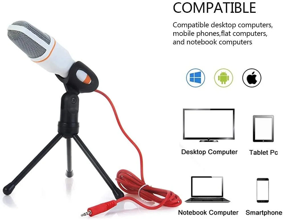 میکروفون استودیویی ضبط صدا، میکروفون کاندنسر پخش با پایه برای تماس کنفرانسی تلفن کامپیوتر شخصی، پخش زنده، پادکست، بازی، آواز کارائوکه