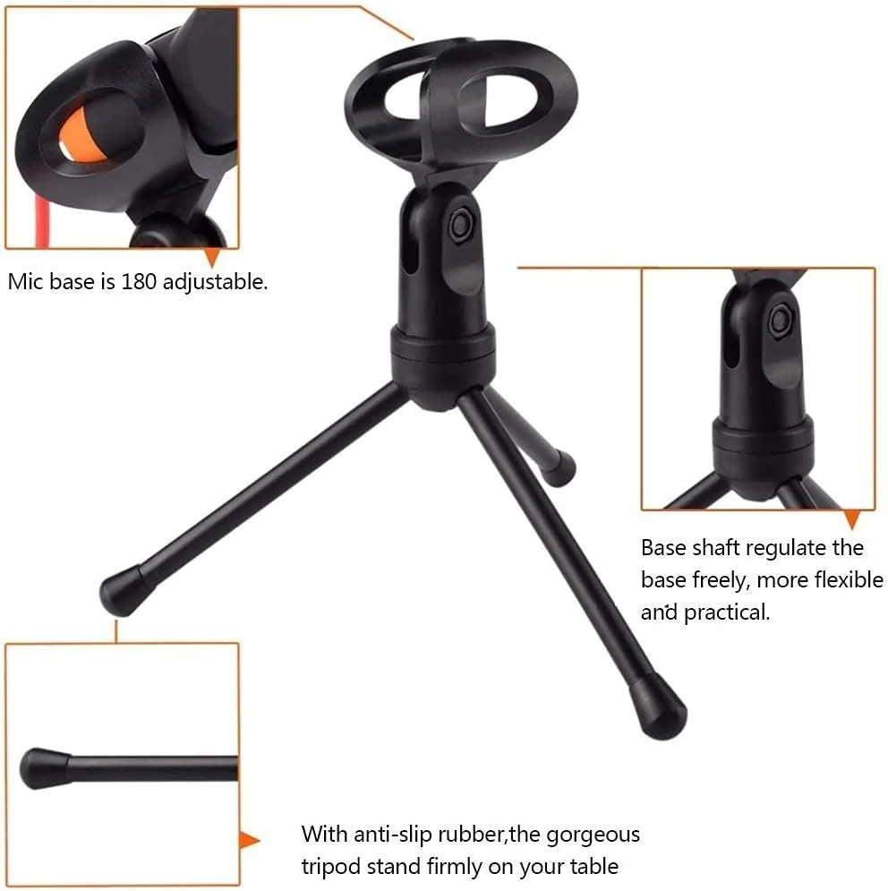 میکروفون استودیویی ضبط صدا، میکروفون کندانسور پخش با پایه برای تماس کنفرانسی کامپیوتر و تلفن، پخش زنده، پادکست، بازی، آواز کارائوکه