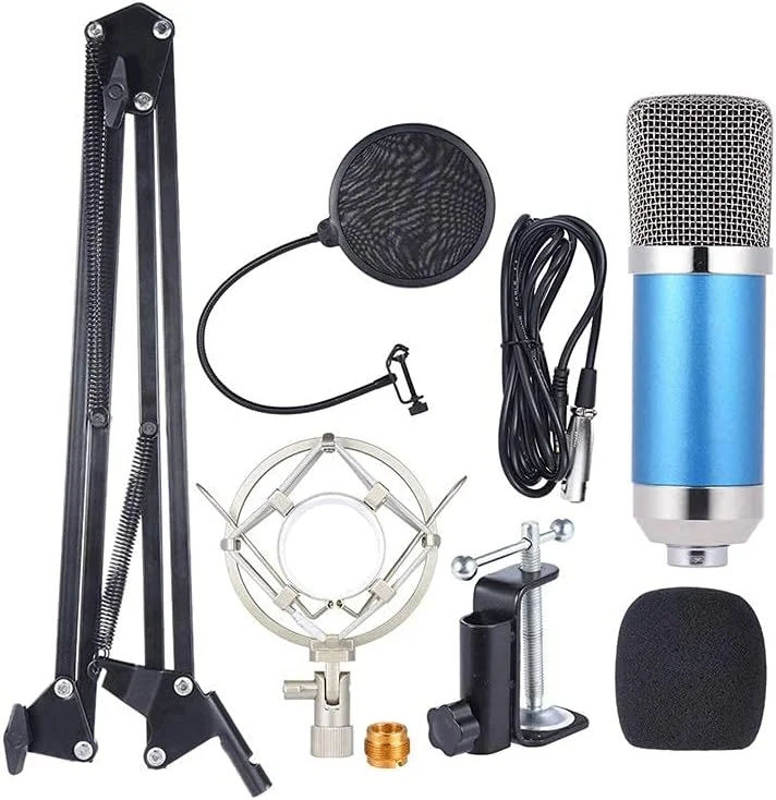میکروفون کاندنسر استودیویی حرفه ای با پایه ضد ضربه و بازوی قیچی آویز قابل تنظیم