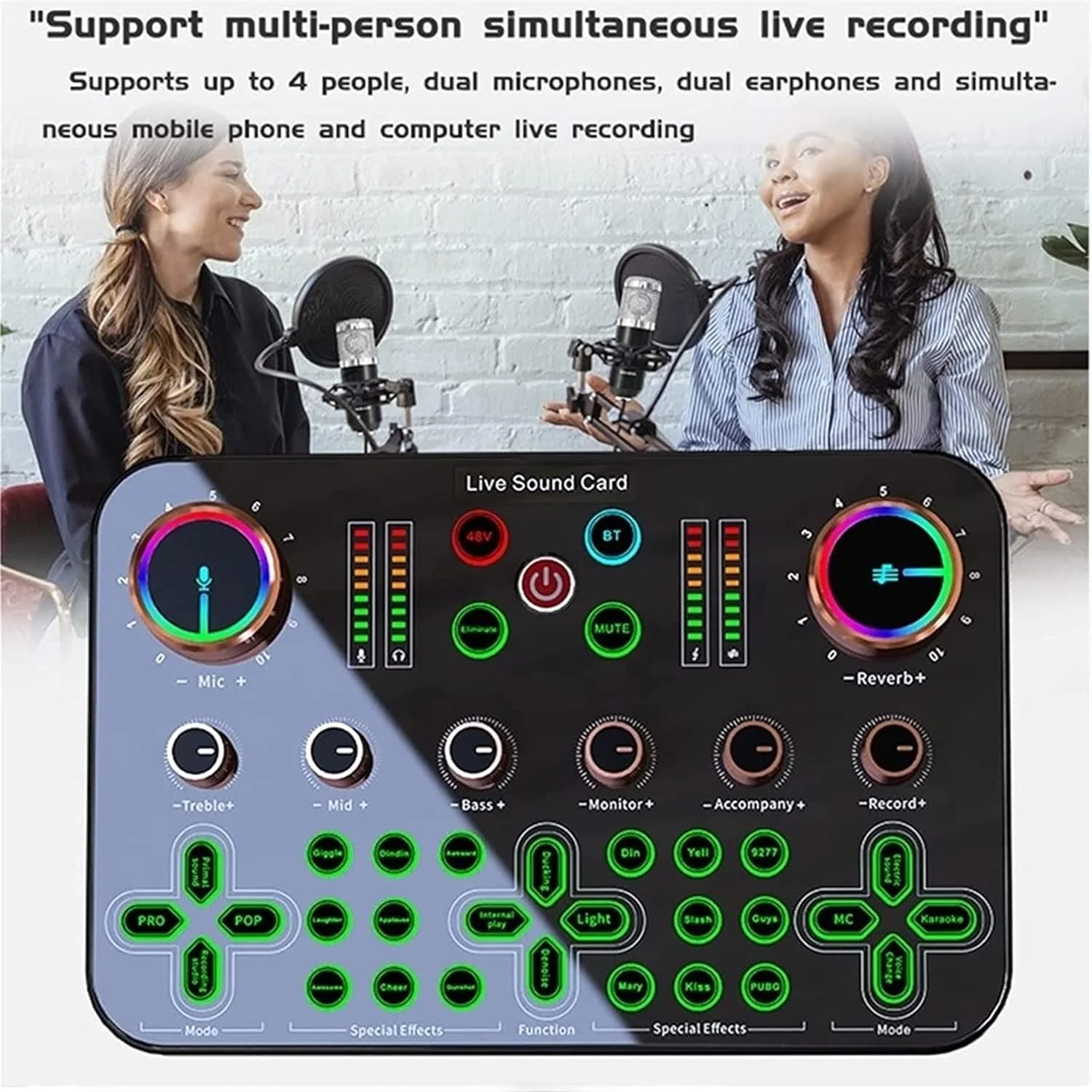 میکسر صوتی حرفه ای DJ16 کارت صدا 48 ولت میکروفون کاندنسر دیافراگم بزرگ تغییر صدا، مناسب برای دی جی، میکروفون کاندنسر، کارائوکه آنلاین