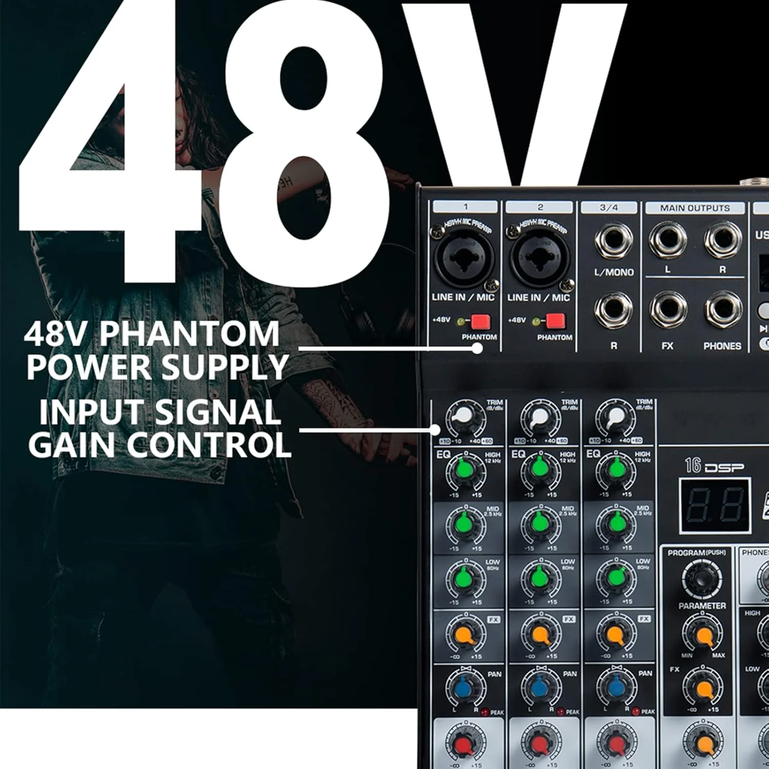 میکسر صوتی حرفه ای، سیستم کنسول برد صدا، رابط 6 کاناله میکسر دیجیتال DJ با افکت ریورب برای کارائوکه خانگی، میکسر زنده USB استیج