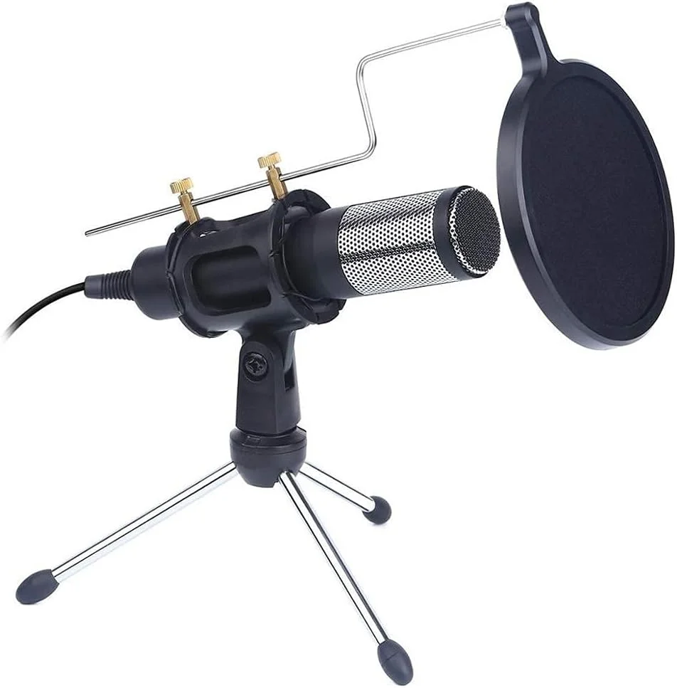 میکروفون کاندنسر حرفه ای ارتقا یافته برای کامپیوتر با پایه برای تلفن، میکروفون استودیویی USB کارائوکه