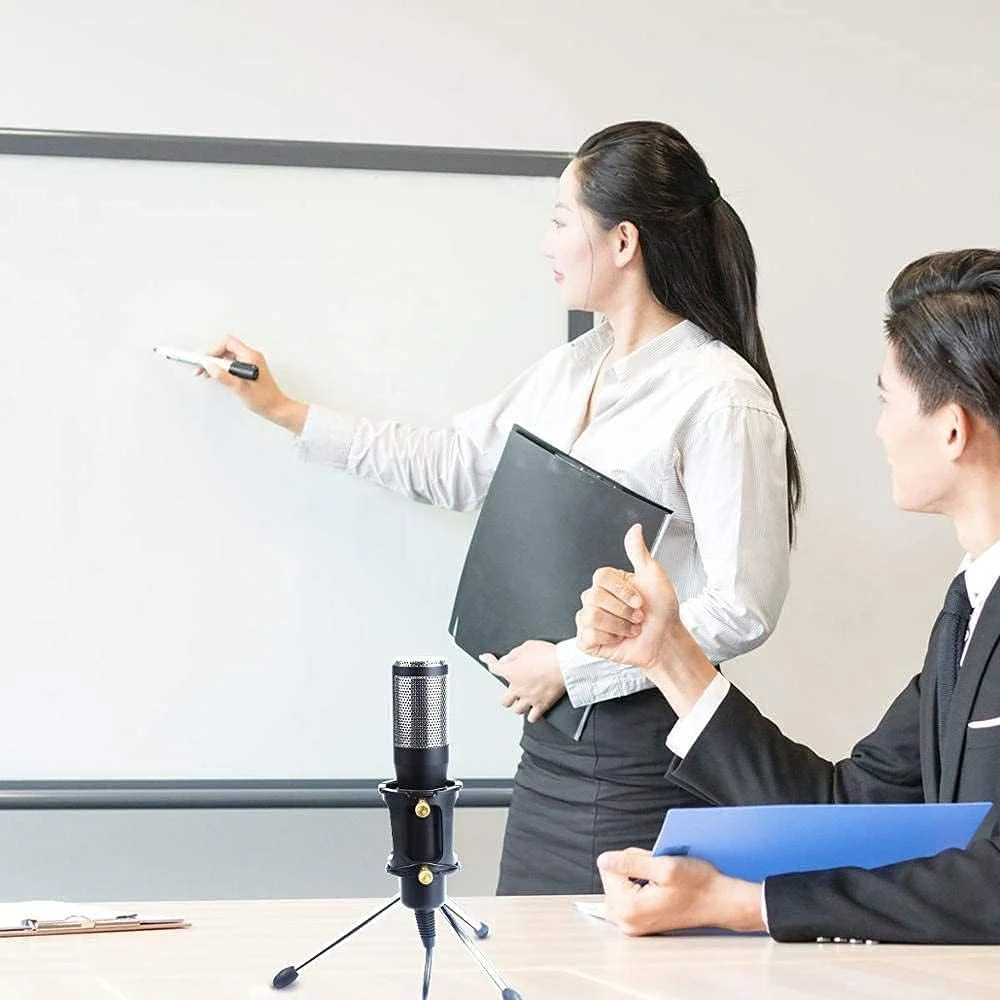 میکروفون کاندنسر حرفه ای ارتقا یافته برای کامپیوتر با پایه برای تلفن، میکروفون استودیویی USB کارائوکه
