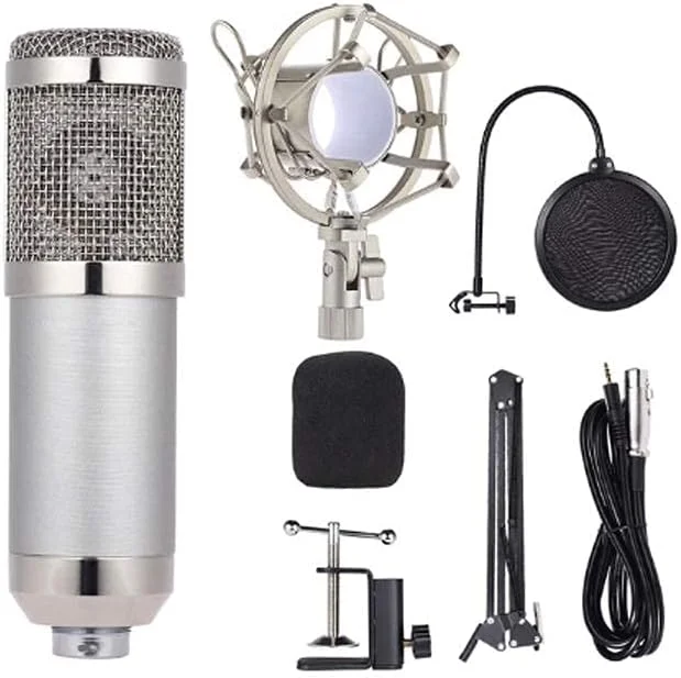 میکروفون کاندنسر استودیویی حرفه ای برای ضبط صدا 3.5 میلی متری، با لرزه گیر، بازوی قیچی دار آویز