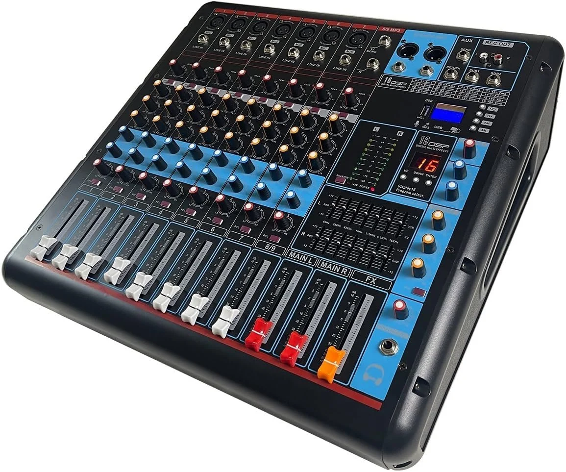 میکسر صدا حرفه ای 8 کاناله با میکسر آمپلی فایر قدرت 600W*2 مناسب برای استیج، مهمانی، استودیو ضبط، کیفیت صدا