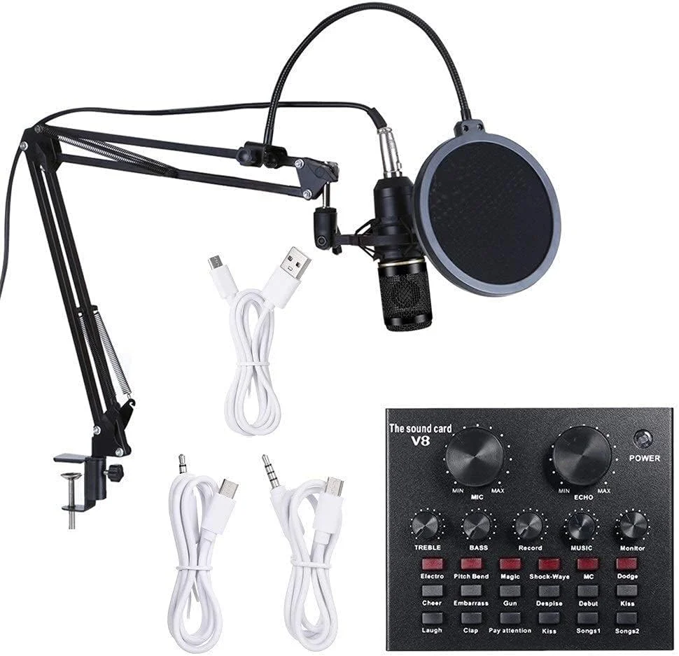 کارت صدای زنده چند منظوره و کیت میکروفون تعلیق BM800، مجموعه میکروفون کندانسور ضبط پخش، میکسر صوتی هوشمند با قابلیت تنظیم صدا
