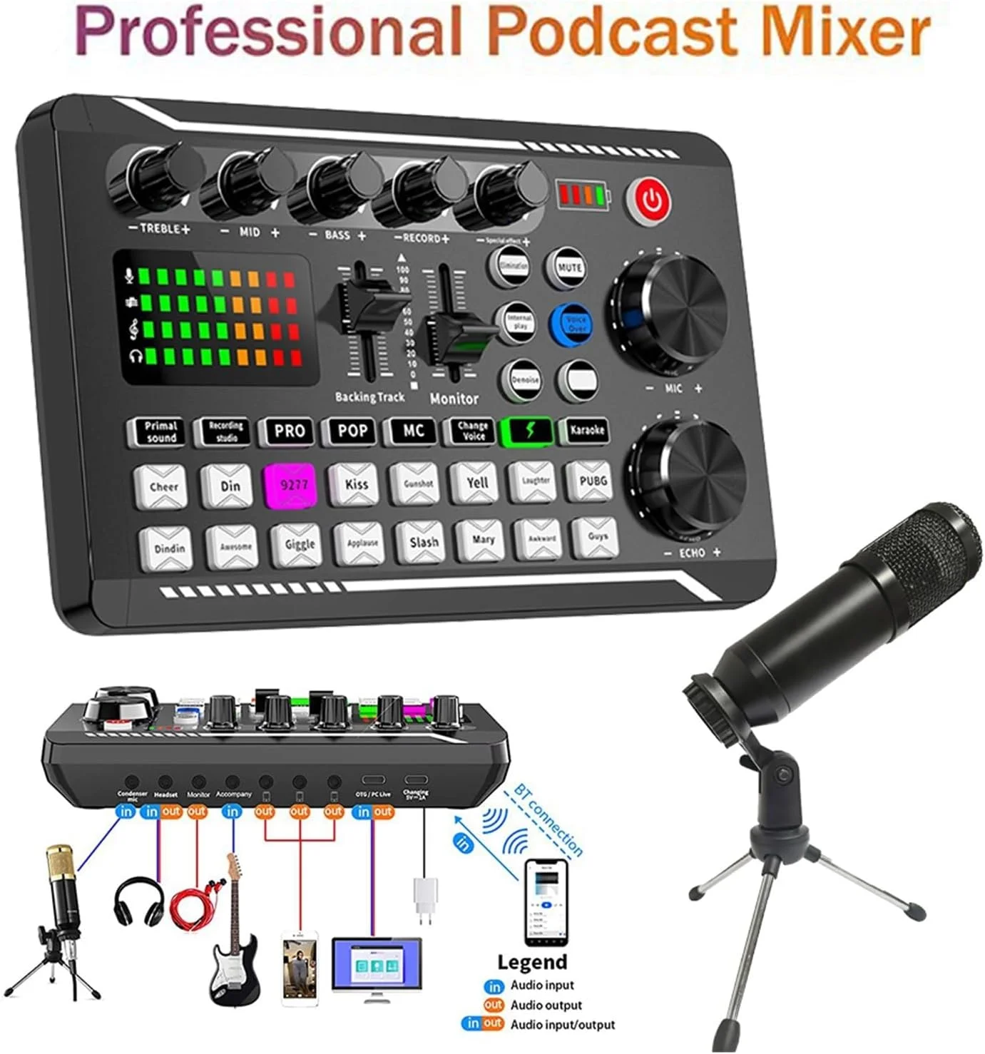 کیت کارت صدا چند منظوره تنظیم صدا میکروفون میکسر کیت میکسر ضبط صدا تقویت کننده کنسول میکس صدا برای راه اندازی استودیو کامپیوتر تلفن