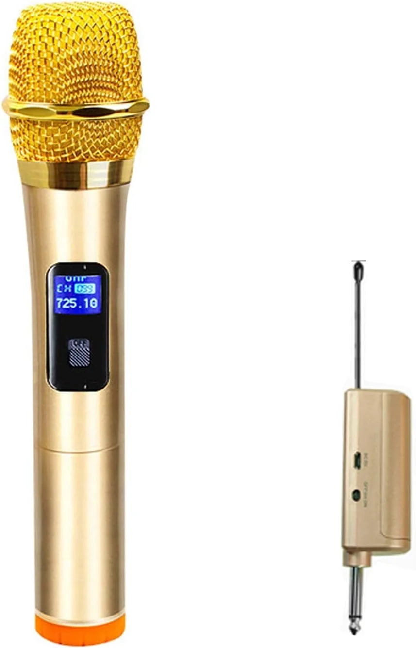 سیستم میکروفون بی سیم، ست میکروفون بی سیم حرفه ای با 1 میکروفون دستی و 1 مینی گیرنده قابل شارژ، بلندگوی کارائوکه برای لوازم مهمانی، تجارت