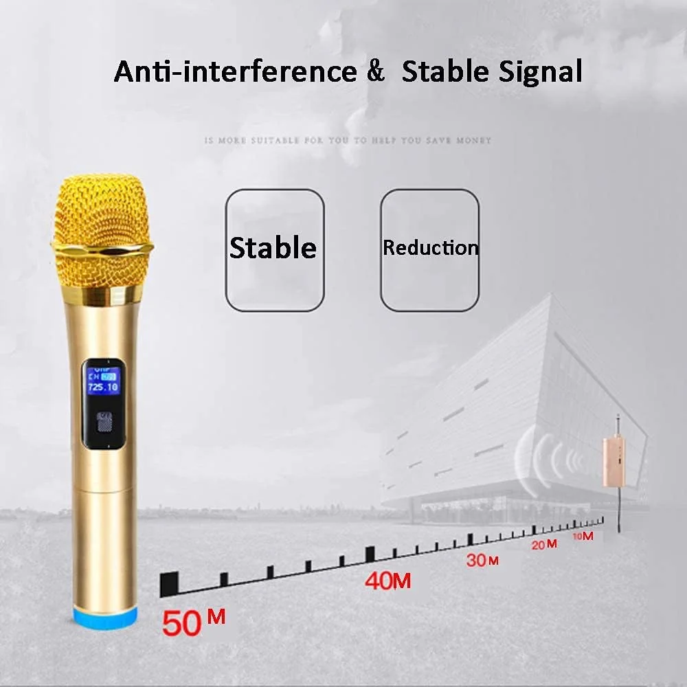 سیستم میکروفون بی سیم، ست میکروفون بی سیم حرفه ای با 1 میکروفون دستی و 1 مینی گیرنده قابل شارژ، بلندگوی کارائوکه برای لوازم مهمانی، تجارت