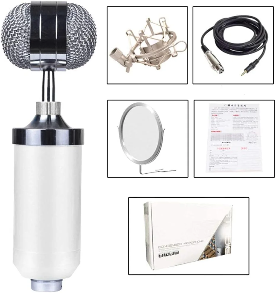 میکروفون کاندنسر، میکروفون استودیویی کاردیوئید حرفه ای و پایه بازویی قیچی دار قابل تنظیم با لرزه گیر، مناسب برای پخش زنده کامپیوتر