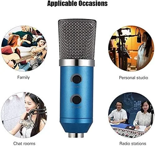 میکروفون USB حرفه ای، میکروفون استودیویی سیم دار USB، ضبط کندانسور پخش با پایه، عملکرد اکو