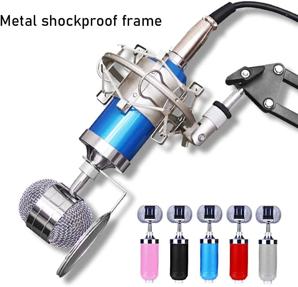 میکروفون کاندنسر، میکروفون استودیویی کاردیوئید حرفه ای و پایه بازویی قیچی دار قابل تنظیم با لرزه گیر، مناسب برای پخش زنده کامپیوتر