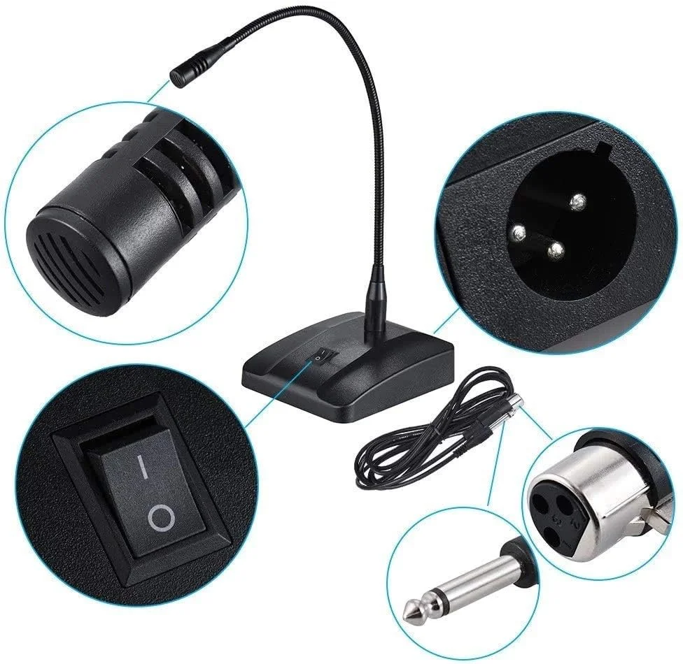 میکروفون دستی حرفه ای سیم دار رومیزی خازنی کاردیوئید با کابل جداشدنی 3 متری XLR به 1/4