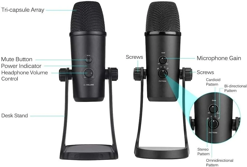 میکروفون USB رومیزی حرفه ای فلزی کاندنسر کامپیوتر همراه با پایه بوم حرفه ای میکروفون USB رومیزی حرفه ای فلزی کاندنسر کامپیوتر همراه با پایه بوم حرفه ای