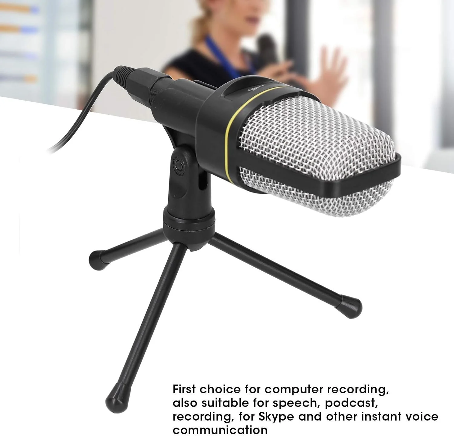 میکروفون استودیویی قابل حمل برای ضبط صدا، میکروفون کاندنسر با پورت صوتی 3.5 میلی متری به همراه سه پایه رومیزی