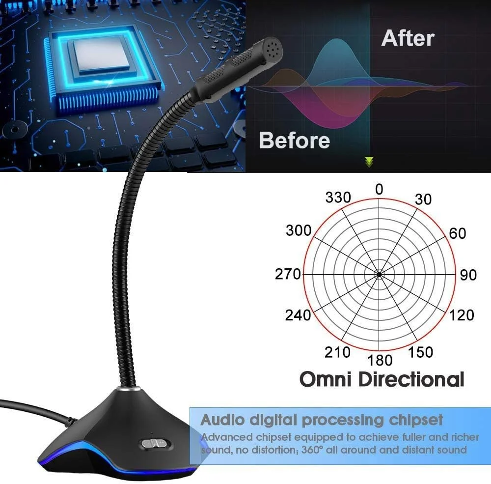 میکروفون USB برای کامپیوتر، میکروفون رومیزی چند جهته خازنی با قابلیت اتصال آسان، سازگار با ویندوز/مک، ایده آل برای ضبط صدا، بازی و پادکست