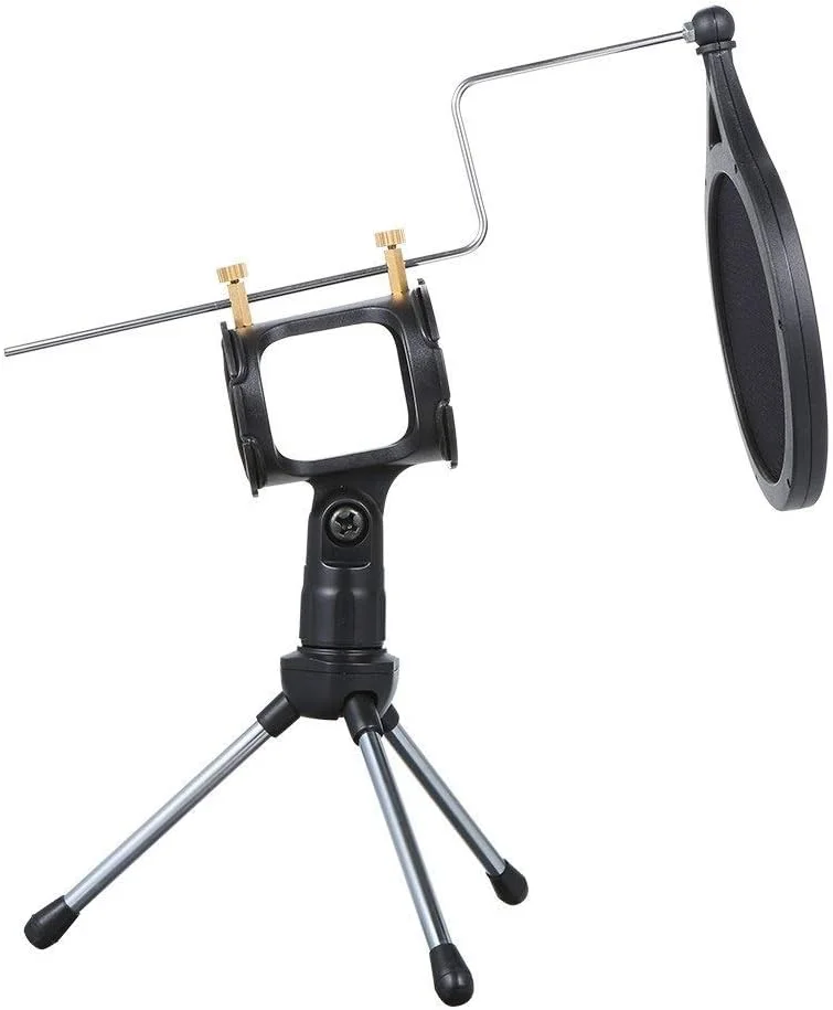 میکروفون استودیویی سیم دار کاندنسر صوتی 3.5 میلی متری به همراه پایه مناسب ضبط صدا، کارائوکه و اتصال به کامپیوتر و تلفن