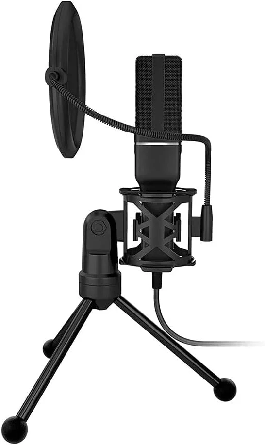 میکروفون رومیزی USB با پایه تاشو، فیلتر پاپ برای ضبط ویدیو در رایانه شخصی، میکروفون بوم حرفه ای