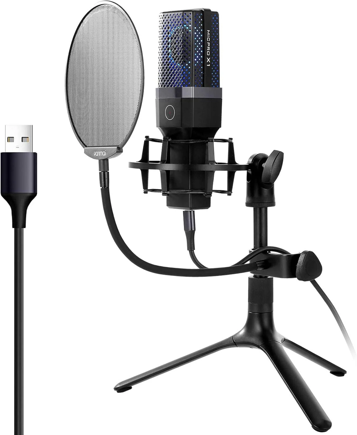 میکروفون USB برای کامپیوتر، مجموعه میکروفون کاندنسر USB با پایه سه پایه و فیلتر برای آواز خواندن، پادکست و ضبط صدا