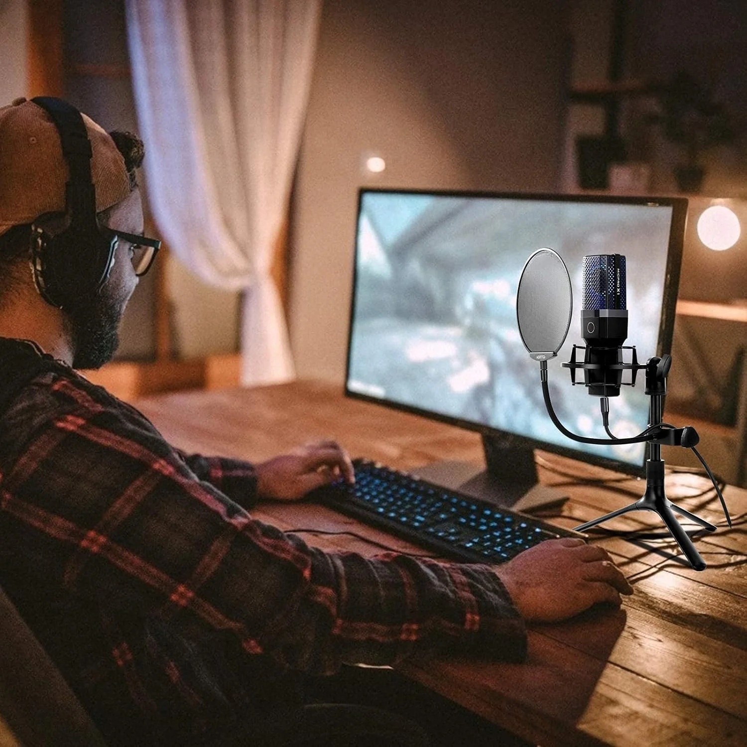 میکروفون USB برای کامپیوتر، مجموعه میکروفون کاندنسر USB با پایه سه پایه و فیلتر برای آواز خواندن، پادکست و ضبط صدا