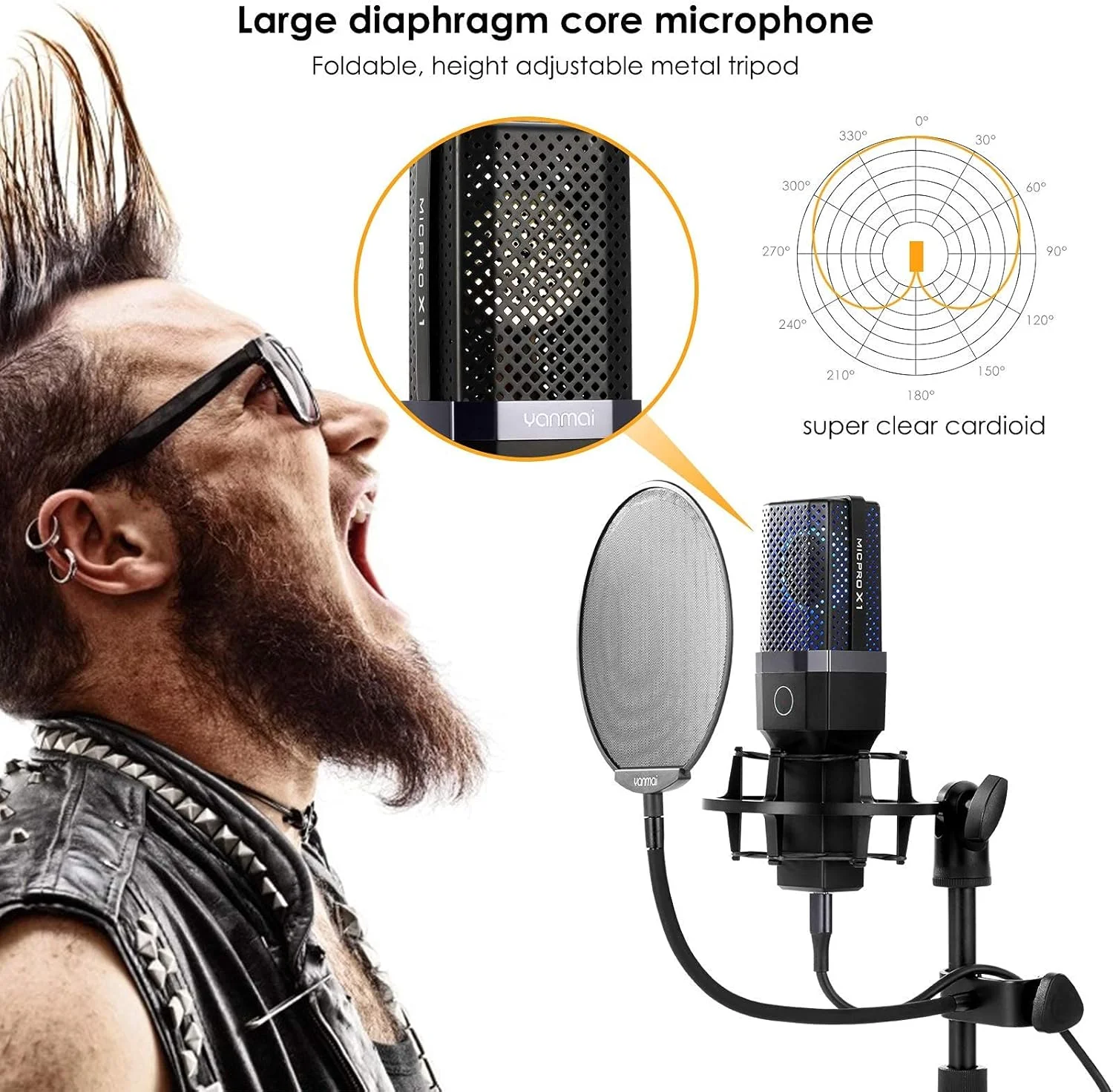 میکروفون USB برای کامپیوتر، مجموعه میکروفون کاندنسر USB با پایه سه پایه و فیلتر برای آواز خواندن، پادکست و ضبط صدا