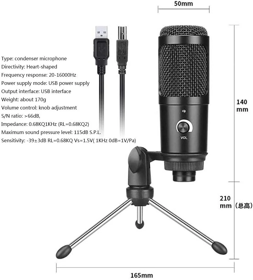 میکروفون USB کاندنسر کاردیوئید کامپیوتر برای پادکست، بازی، ویدئو، استریم، ضبط موسیقی و صداگذاری
