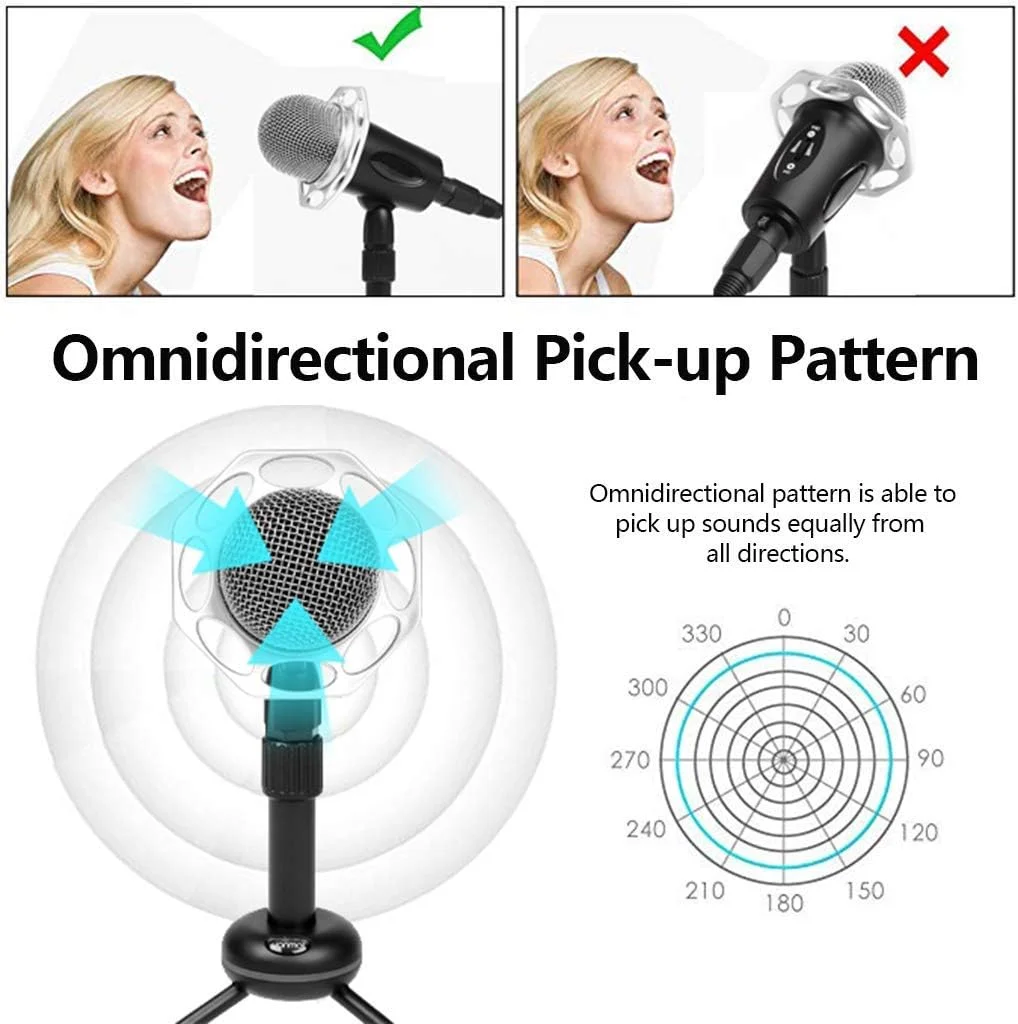 میکروفون استودیویی ضبط صدا، میکروفون کندانسور پخش با قابلیت تنظیم پایه برای تماس کنفرانسی تلفن، کامپیوتر، رایانه شخصی، پخش زنده، یوتیوب، پادکست