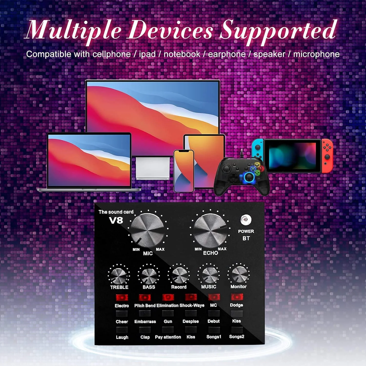 میکروفون کاندنسر BM-800 USB مناسب استریم، پادکست و استودیو کامپیوتر به همراه پایه نگهدارنده قابل تنظیم و 12 نوع افکت صوتی پس زمینه قابل شارژ